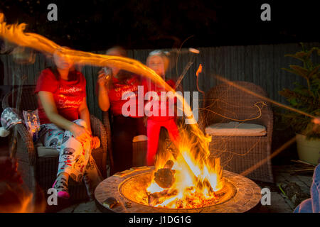fire pit with streaming flames Stock Photo