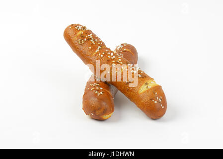 two fresh bread rolls on white background Stock Photo