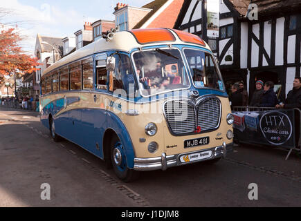 Lodge's 1956, Duple Vega coach, carrying auction winners, raising money for  BBC Children in Need, during the 2016 London to Brighton Veteran Car Run Stock Photo