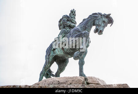 Plasencia, Spain - February 15, 2017: Equestrian Statue of Alfonso VIII of Castile, conqueror of Plasencia to Almohads Rule, 1197 Stock Photo