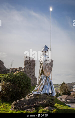 Metal Sculpture of a knight at Llandovery Castle Stock Photo