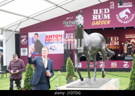 Famous,horse,Red Rum,statue,Red Rum Garden,Grand National,Aintree,Liverpool,Merseyside,England,City,Northern,North,England,English,UK.,U.K.,Britain,GB Stock Photo