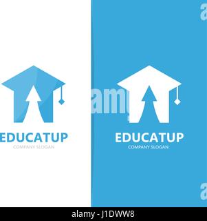 Vector of graduate hat and arrow up logo combination. Study and growth symbol or icon. Unique college and university logotype design template. Stock Vector