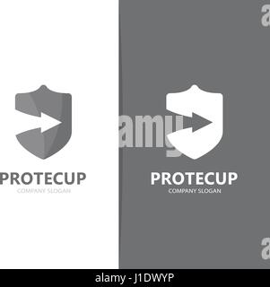 Vector of shield and arrow up logo combination. Security and growth symbol or icon. Unique protect and lawyer logotype design template. Stock Vector