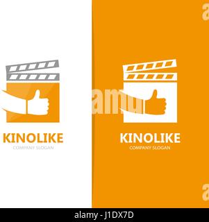Vector of clapperboard and like logo combination. Cinema and best symbol or icon. Unique video and film logotype design template. Stock Vector