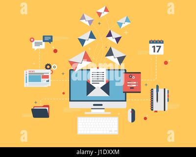 Flat design concepts for send or receive email marketing, business communication and marketing, analytics and business strategy in vector design. Stock Vector