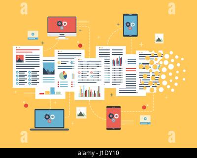 Laptop, computer and mobile phone deleting arquivos e documentos. Flat vector illustration. Stock Vector