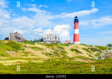 Lighthouse on sand dune in Hornum village on southern coast of Sylt island, Germany Stock Photo