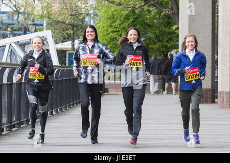 London, UK. 20th Apr, 2017. L-R: Charlotte Purdue, Susan Partridge, Jo Pavey and Alyson Dixon. Photocall with the Elite British Runners ahead of the Virgin Money London Marathon which takes place on 23 April 2017. Credit: Bettina Strenske/Alamy Live News Stock Photo