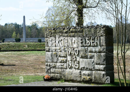 Bergen-Belsen, Germany. 20th Apr, 2017. The Bergen-Belsen concentration camp memorial, pictured in Bergen-Belsen, Germany, 20 April 2017. The 72nd anniversary of the camp's liberation will be marked in the presence of camp survivors the coming Sunday, 23 April 2017. Photo: Holger Hollemann/dpa/Alamy Live News Stock Photo