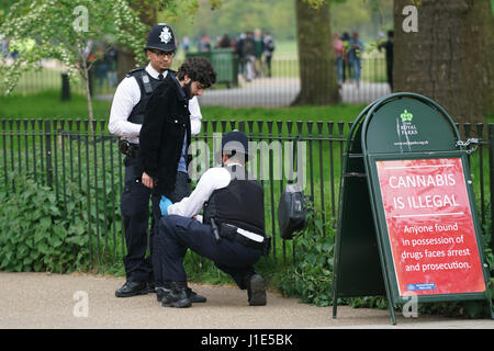 Hyde Park, London, UK. 20th Apr, 2017. The London 420 Rally. police random search youngster attends the London 420 Rally in Hyde Park, London,. Credit: See Li/Alamy Live News Stock Photo
