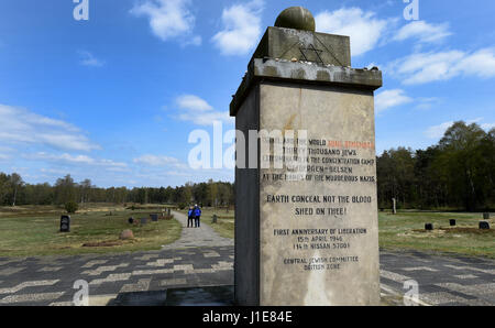 Bergen-Belsen, Germany. 20th Apr, 2017. The Bergen-Belsen concentration camp memorial in Bergen-Belsen, Germany, 20 April 2017. Several concentration camp survivors are expected to attend the memorial service marking the 72th anniversary of the liberation of the camp, to be held on 23 April 2017. Photo: Holger Hollemann/dpa/Alamy Live News Stock Photo