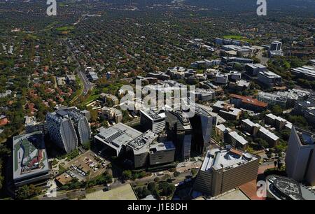 Johannesburg. 18th Apr, 2017. Photo taken on April 18, 2017 shows an aerial view of Sandton, north of Johannesburg, South Africa. The City of Johannesburg Local Municipality, situated in the northeastern part of South Africa with a population of around 4 million, is the largest city and economic center of South Africa. Credit: Zhai Jianlan/Xinhua/Alamy Live News Stock Photo