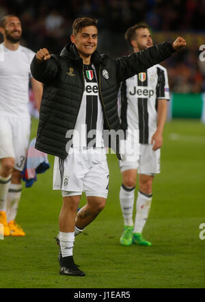 Paulo Dybala  during Champions League quarterfinal soccer match between Barcelona and Juventus at Camp Nou stadium in Barcelona, Spain, Wednesday, April 19, 2017. Stock Photo