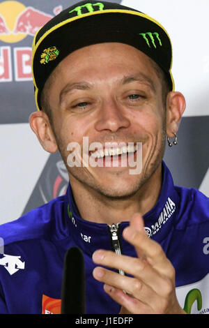 Austin, Texas, USA. 20th April, 2017. Valentino Rossi of Italy and Movistar Yamaha MotoGP gestures during the press conference pre-event during the MotoGp Red Bull U.S. Grand Prix of The Americas - Previews at Circuit of The Americas on April 20, 2017 in Austin, Texas.  Credit: marco iorio/Ģ����ý Live News Stock Photo