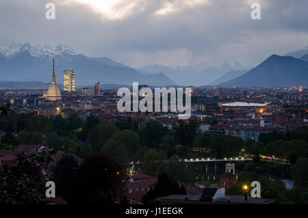 Torino, skyline with Mole Antonelliana and Susa Valley Stock Photo