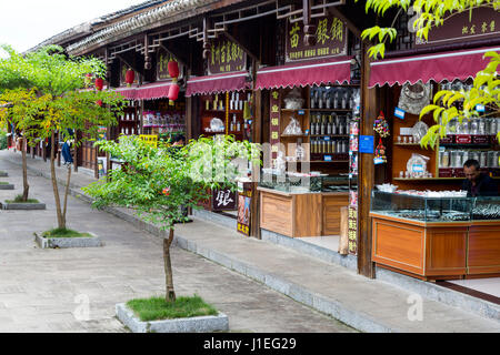 Guizhou Province, China.  Souvenir and Gift Shop Area, Yellow Fruit Tree (Huangguoshu) Waterfall Scenic Area. Stock Photo