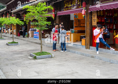 Guizhou Province, China.  Souvenir and Gift Shop Area, Yellow Fruit Tree (Huangguoshu) Waterfall Scenic Area. Stock Photo