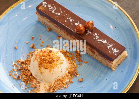 chocolate caramel bar with vanilla ice cream Stock Photo