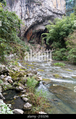 China, Guizhou, Dragon Palace Scenic Area.  Approaching Limestone Cave. Stock Photo