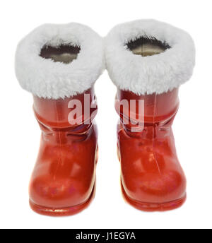 Red Santa Claus boots, Saint Nicholas, isolated on white background. Stock Photo