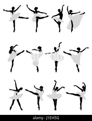 Black silhouettes of ballerinas on a white background Stock Photo