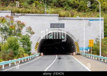 Guizhou, China.  Modern Highway in Guizhou Province, Approaching Tunnel. Stock Photo