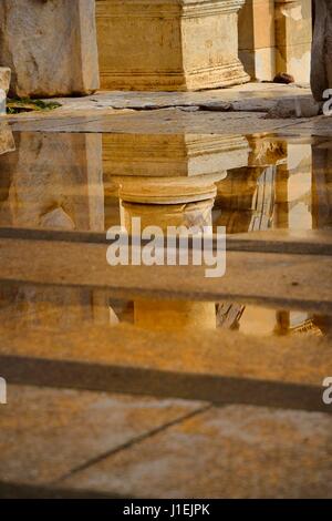 Water reflection Interior of the Library of Celsus Stock Photo