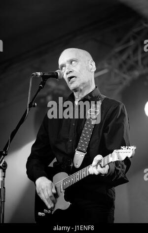 Wilko Johnson performing at Cornbury Festival Oxfordshire July 8th 2016 black and white Stock Photo