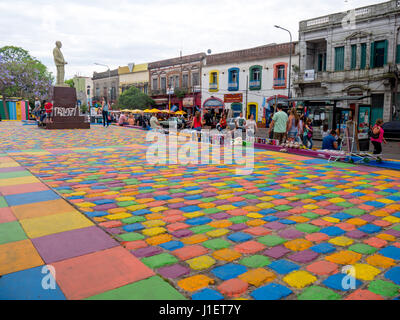 LA BOCA, BUENOS AIRES, ARGENTINA - DECEMBER 02:  Colorful street in La Boca neighbourhood in Buenos Aires, Argentina. The street was painted in memory Stock Photo