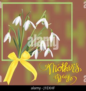 The first snowdrops Galanthus with Happy Mother s Day gift card. Stock Vector