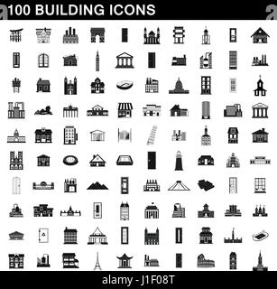 100 building icons set, simple style Stock Vector