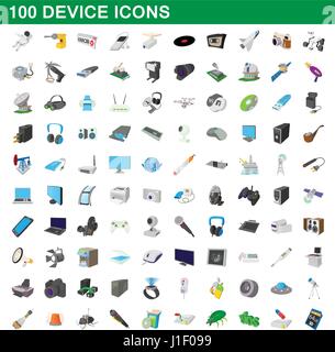 100 device icons set, cartoon style Stock Vector