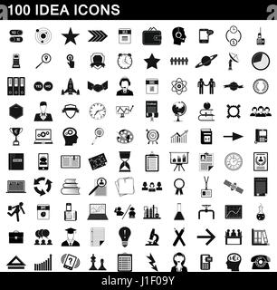 100 idea icons set, simple style Stock Vector