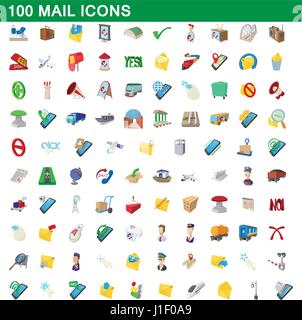 100 mail icons set, cartoon style Stock Vector