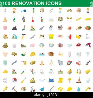 100 renovation icons set, cartoon style Stock Vector