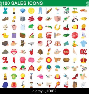 100 sales icons set, cartoon style Stock Vector