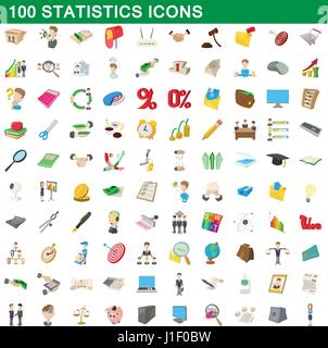 100 statistics icons set, cartoon style Stock Vector