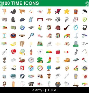 100 time icons set, cartoon style Stock Vector