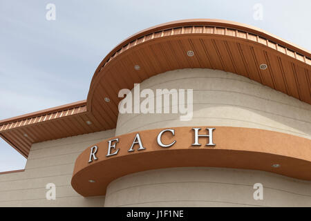 Richland, Washington: The entry façade of the Reach Museum. Also known as the Hanford Reach Interpretive Center, the museum is the visitor center for  Stock Photo