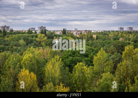 Apartment blocks in Pripyat ghost city of Chernobyl Nuclear Power Plant Zone of Alienation around nuclear reactor disaster in Ukraine Stock Photo