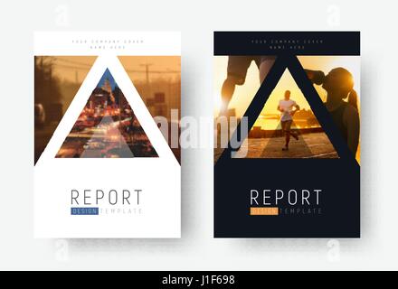 Template of universal covers for business, travel, sports or food. Design of modern flyers, presentations, brochures of standard size with triangles f Stock Vector