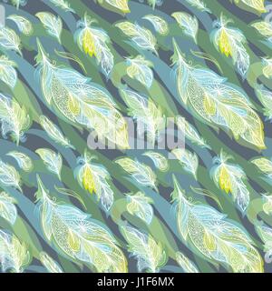 Ornamental boho seamless background in greenery spring colors for textile and paper design Stock Vector