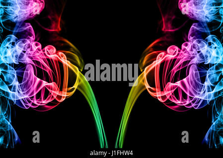 abstract rainbow smoke on black background with copy space, colorful smoke concept Stock Photo