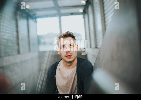 young hipster man thinking Stock Photo