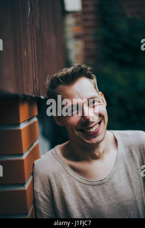 young hipster man happy Stock Photo