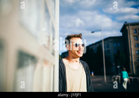 young hipster man smiling Stock Photo