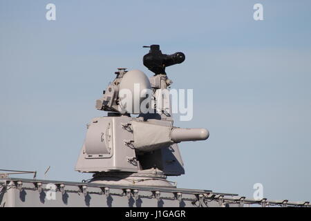 The Goalkeeper close-in weapon system (Sea-whiz) on the Belgian Navy's BNS Louise-Marie (F931), at the start of Exercise Joint Warrior 17-1. Stock Photo