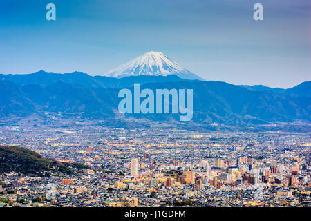 Kofu, Japan skyline with Mt. Fuji. Stock Photo
