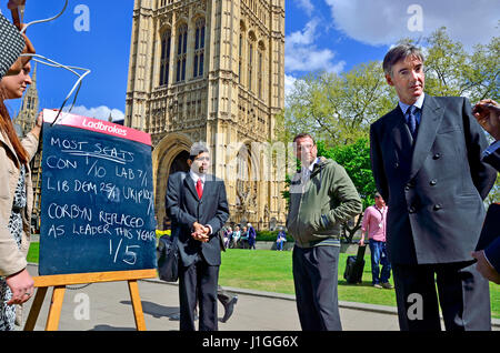 Jacob Rees-Mogg MP (Con: North East Somerset) on College Green, Westminster 18th April 2017 shortly after a general election was announced. Ladbrokes  Stock Photo